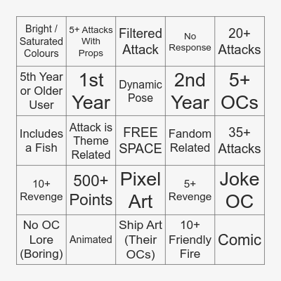 ArtFight Attack Bingo Card