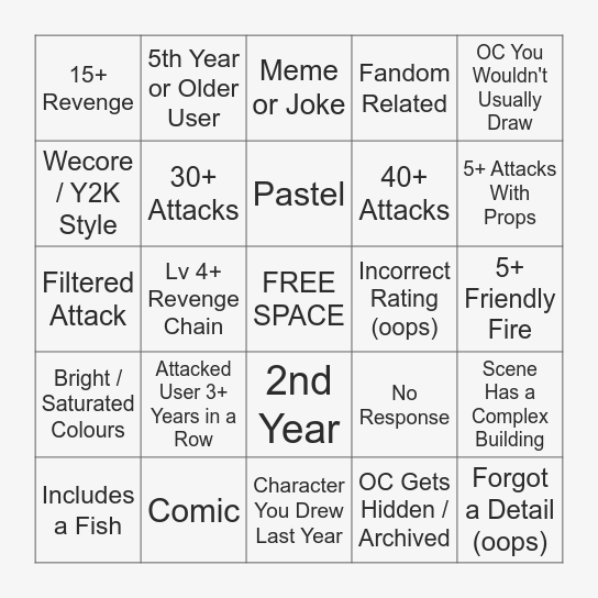 ArtFight Attack Bingo [HARD MODE] Bingo Card