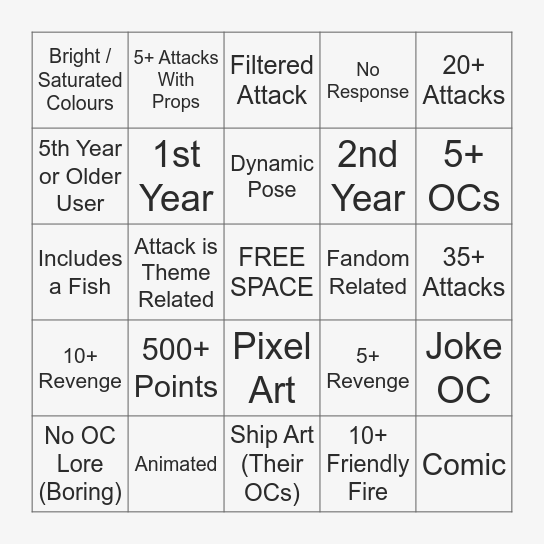 ArtFight Attack Bingo Card