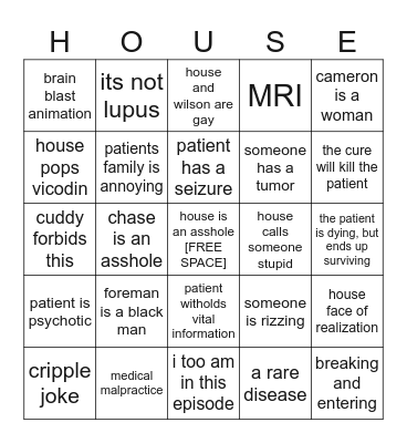 HOUSE MD BINGO Card