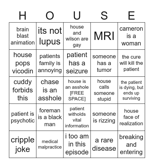 HOUSE MD BINGO Card