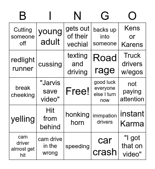 Dumb drivers Bingo Card