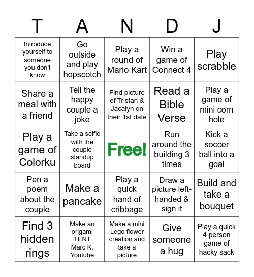 Tristan & Jacalyn Activity Bingo Card
