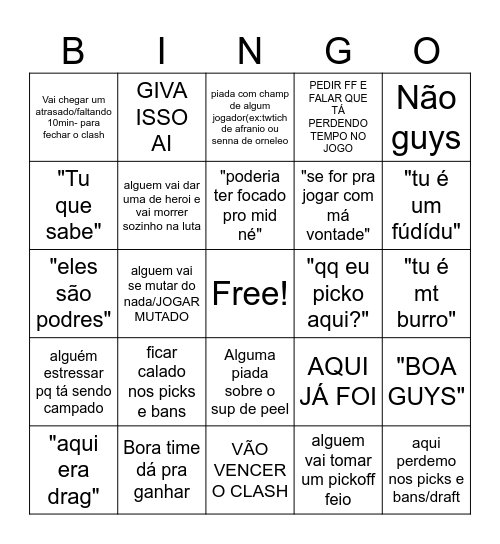 BINGO DO CLASH Bingo Card