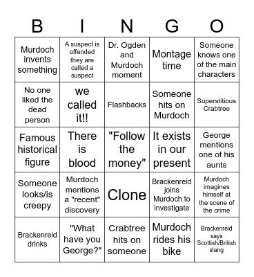 Murdoch Timeeee Bingo Card