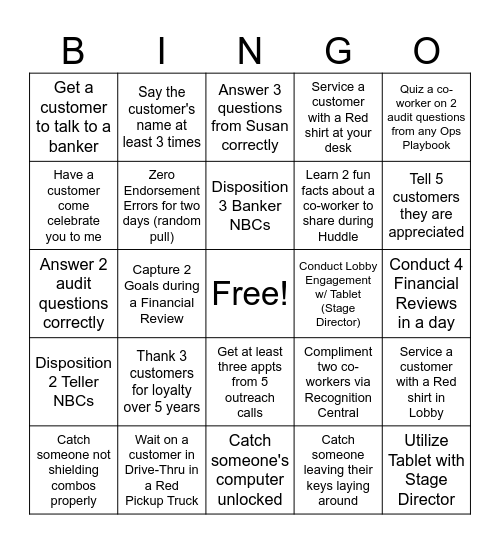 BANKER BINGO Card