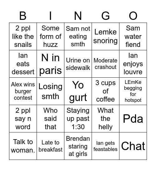 France bingo Card