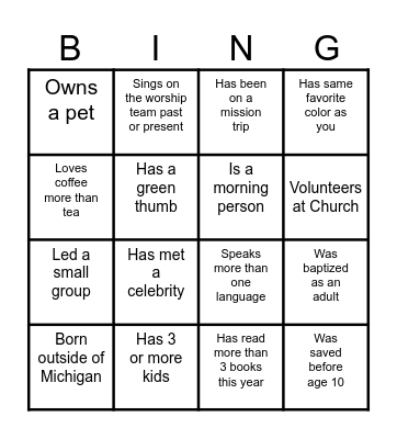 Women's Fellowship Bingo Card