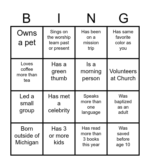 Women's Fellowship Bingo Card