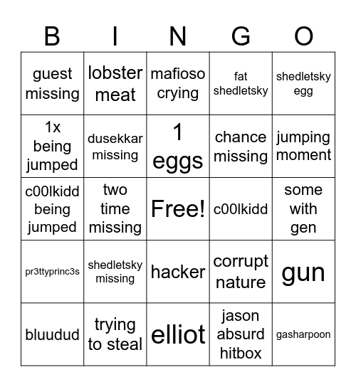 forsaken Bingo Card