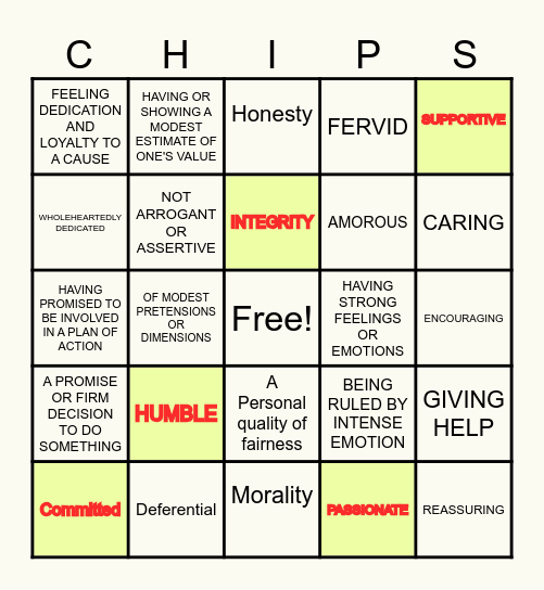 C.H.I.P.S. Bingo Card