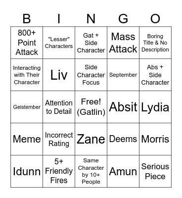 Defense Bingo Card