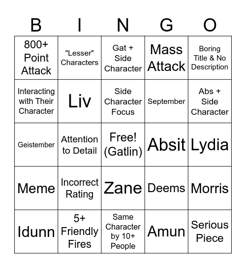 Defense Bingo Card