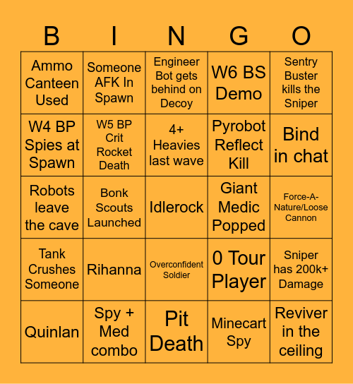 The Akio Mecha MvM Experience Bingo Card