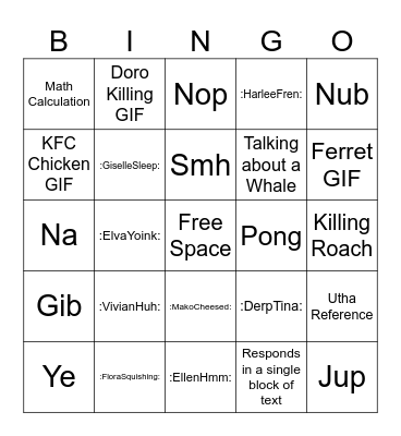 Things Xyxy Say Bingo Card