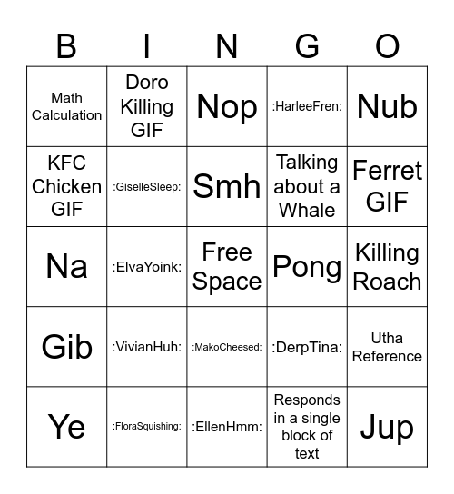 Things Xyxy Say Bingo Card