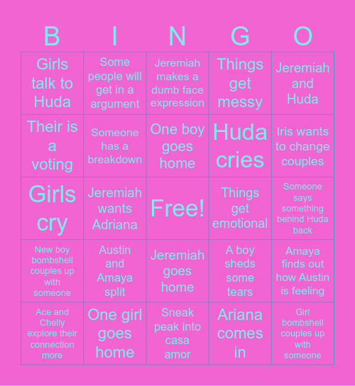 Love Island Season 7 Episode 17 Bingo Card