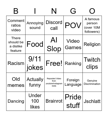Tiktok bingo Card
