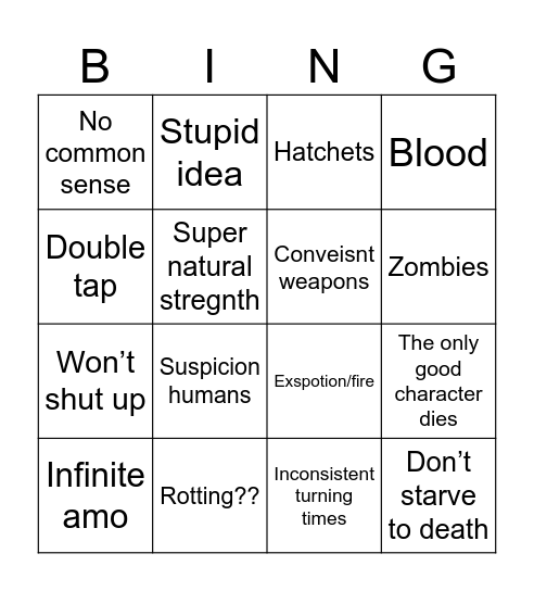 Zombie Bingo Card