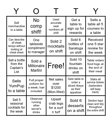 YOT Server Bingo Card