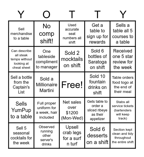 YOT Server Bingo Card