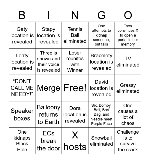 TPOT 19 Predictions Bingo Card