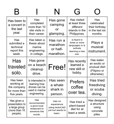 MARINE Bingo Card