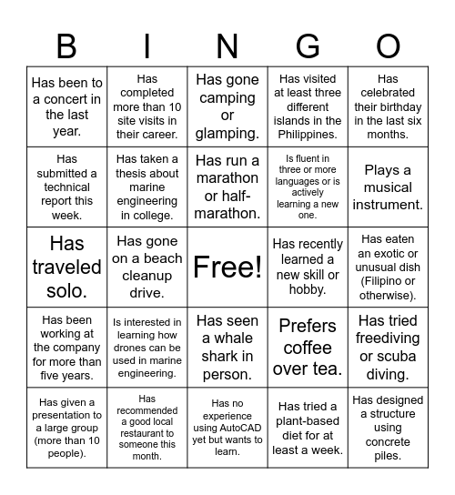 MARINE Bingo Card