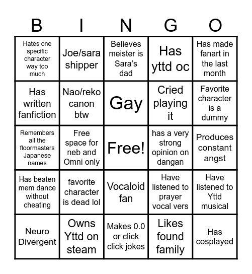 Yttd bingo (randos don’t play) Bingo Card