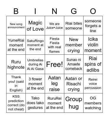Juice=Juice Budokan Bingo Card