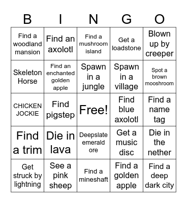 Minecraft Bingo Card