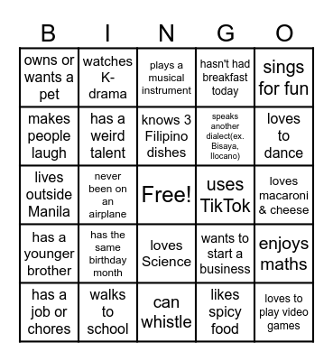 Personal Development : Bingo Card