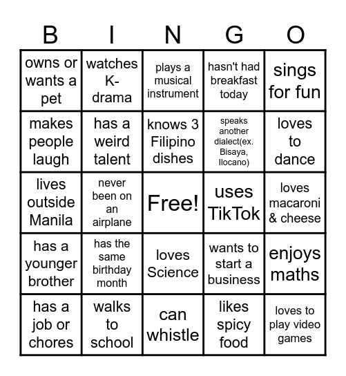 Personal Development : Bingo Card