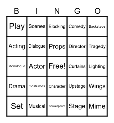 Drama Terminology Bingo Card