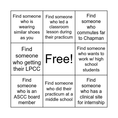 Counselor BINGO Card