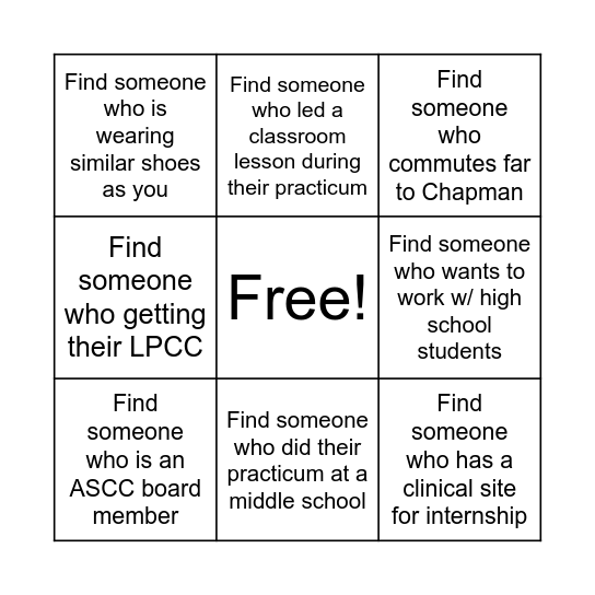 Counselor BINGO Card