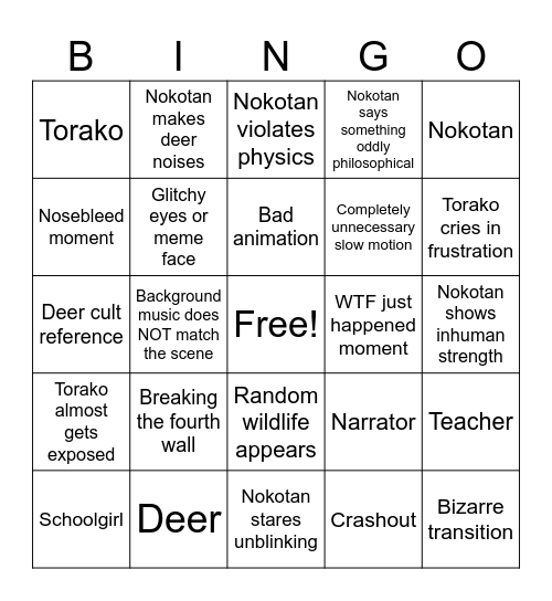 my deer friend nokotan bingo Card