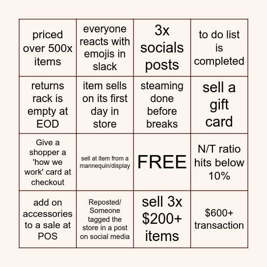Encore Weekly Bingo Card