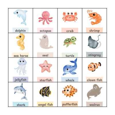 Sea Animals Bingo Card