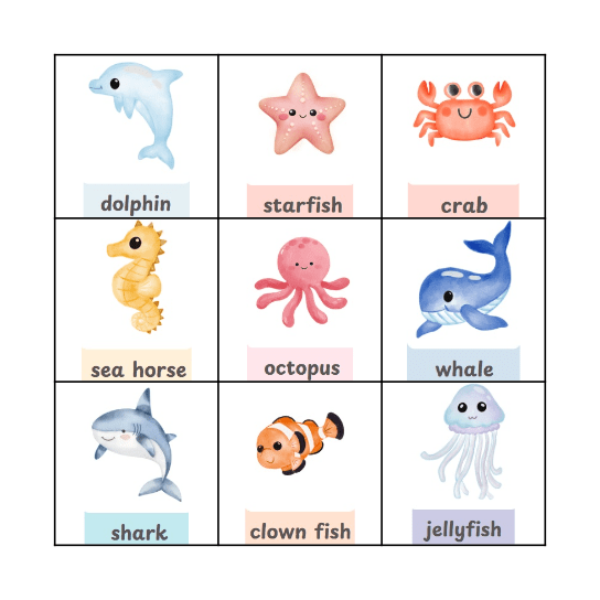 Sea Animals Bingo Card