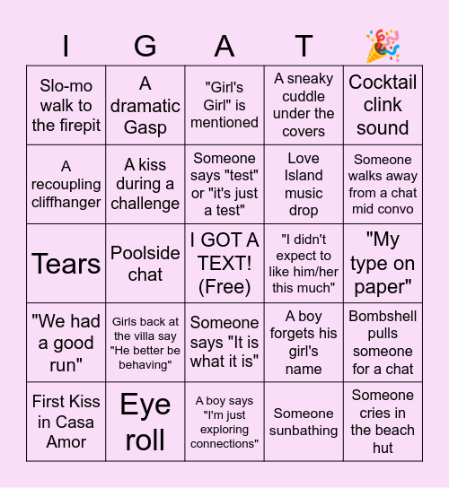 Love Island "I GOT A TEXT" @ GolfSuites 6/23 Bingo Card