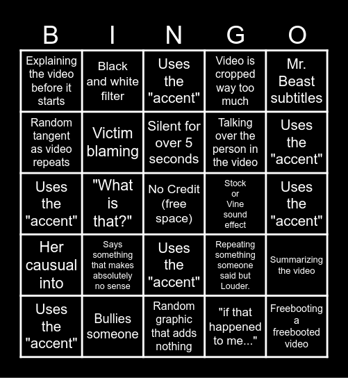 Sssniperwolf Bingo Card