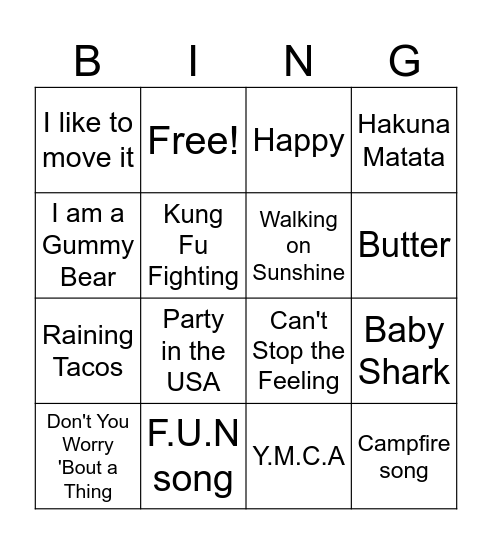 Camp Bingo Card