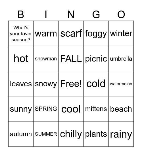 VT CLASS Bingo Card