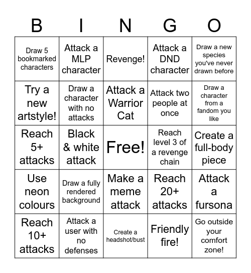 Art Fight 2025! Bingo Card