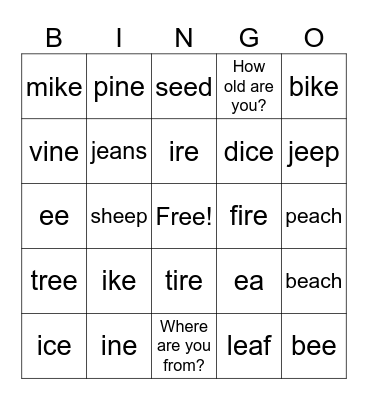 Phonics Bingo Card