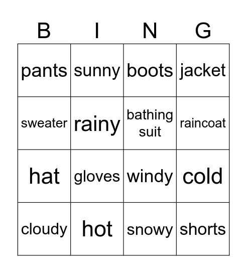 Unit 2 Bingo Card