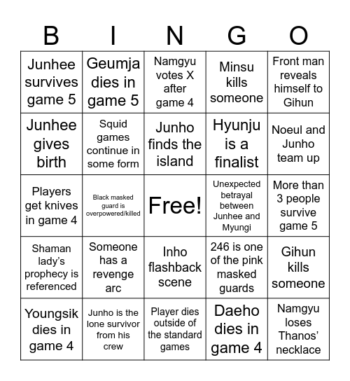 Squid game s3 Bingo Card