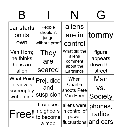 Monsters are due on Maple Street Bingo Card