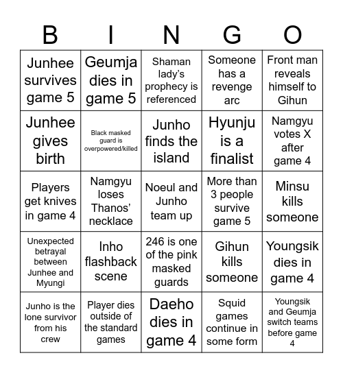 Squid game s3 Bingo Card